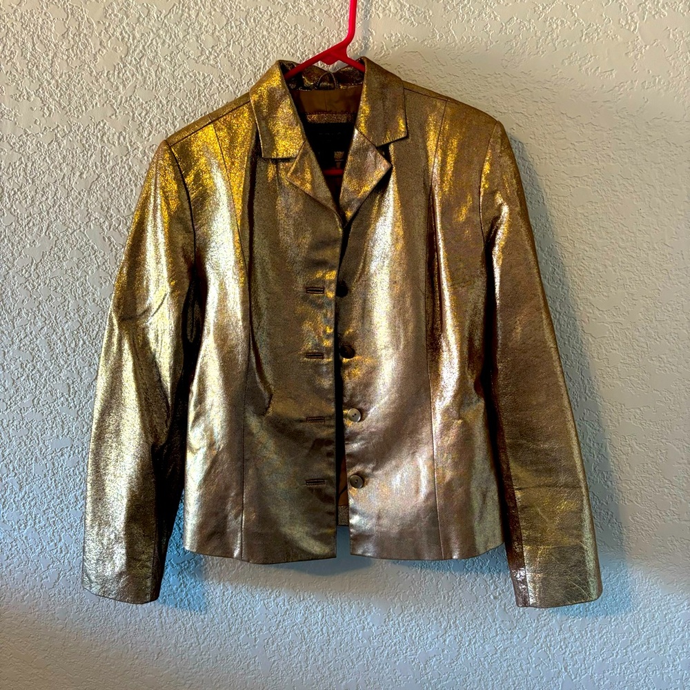 Express Gold Metallic Leather Cropped Blazer size 5/6